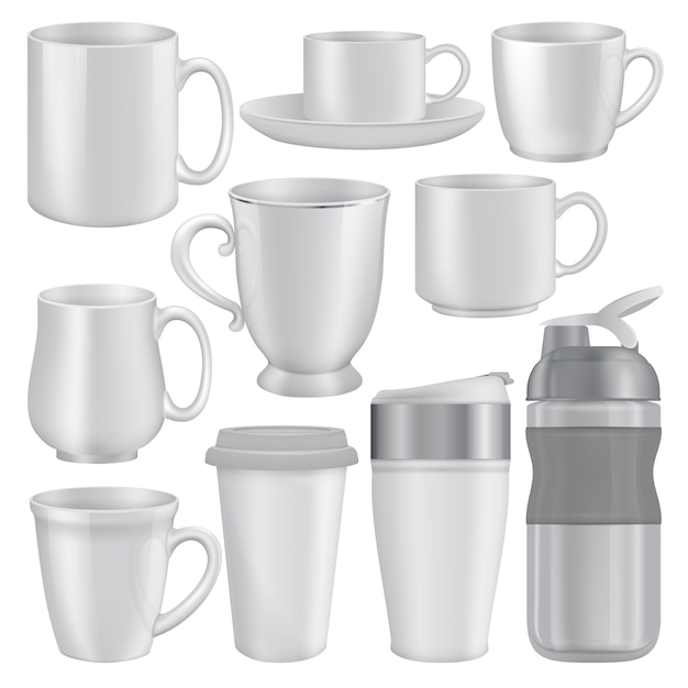 Ilustração realista de maquetes de xícara de caneca para web Vetor Premium