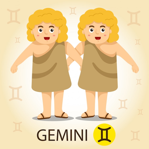 Ilustrador do zodíaco com gemini Vetor Premium