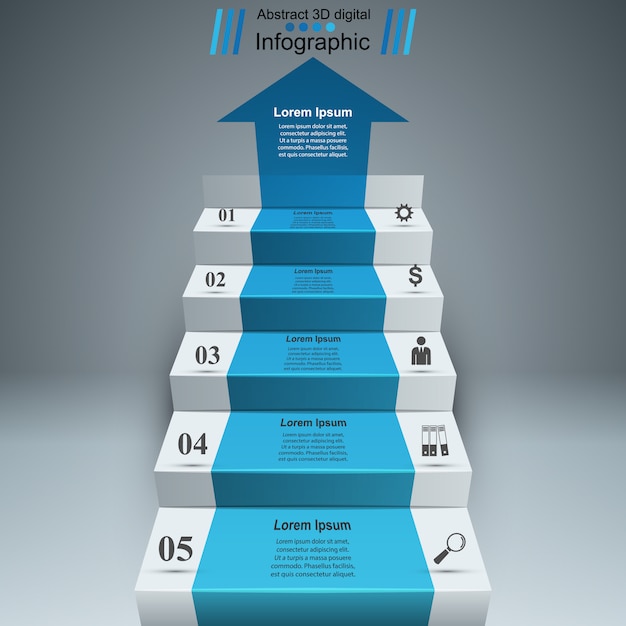 Infografia 3d e escada de negócios Vetor Premium