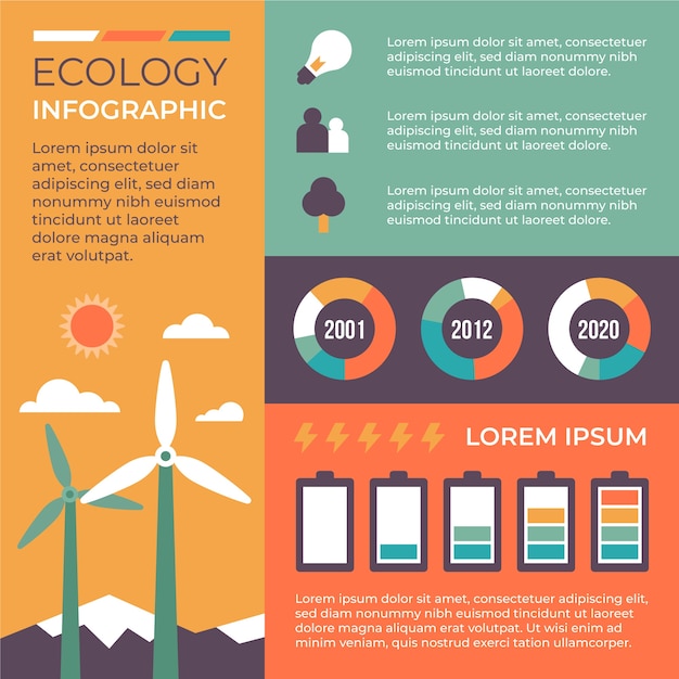 Infográfico de ecologia com conceito de cores retrô Vetor grátis