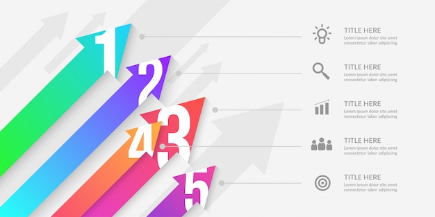 Infográfico de seta com segmentos editáveis, elementos de fluxo de trabalho gráfico colorido Vetor Premium