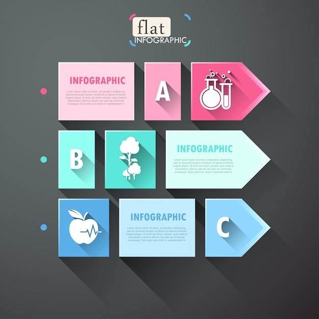 Infográfico design plano com quadrados, setas e ícones Vetor Premium