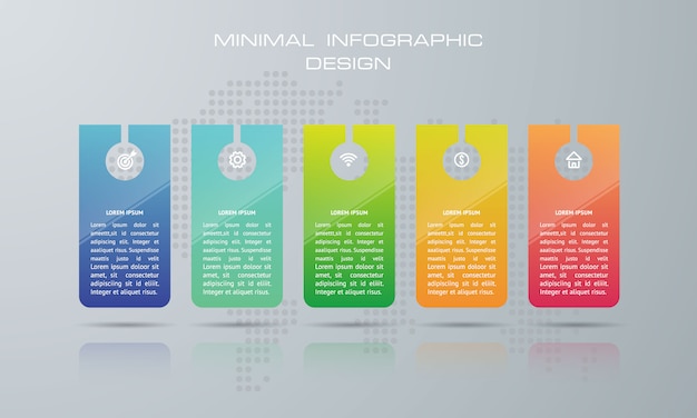 Infográfico modelo com 5 opções, fluxo de trabalho, gráfico de processo, cronograma infográficos design vector pode ser usado para o layout de fluxo de trabalho, diagrama, etapas ou processos Vetor Premium