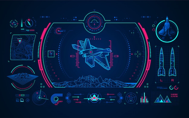 Interface de tecnologia digital de lutador de ar Vetor Premium