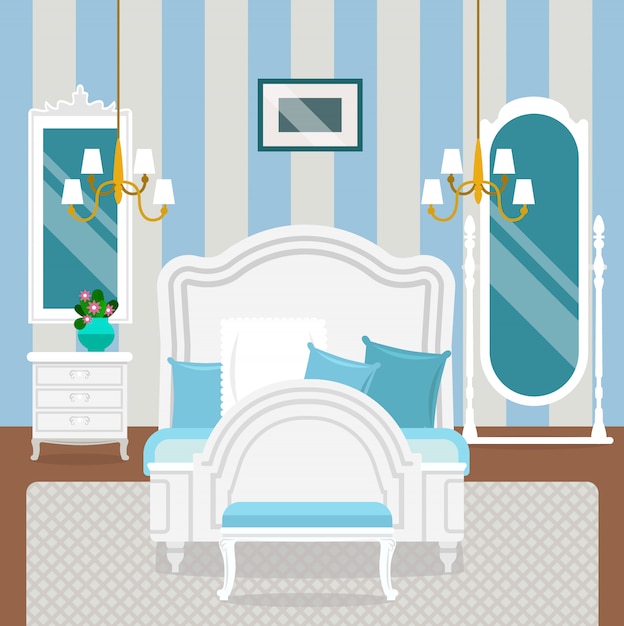 Interior de quarto com móveis em estilo clássico. Vetor Premium