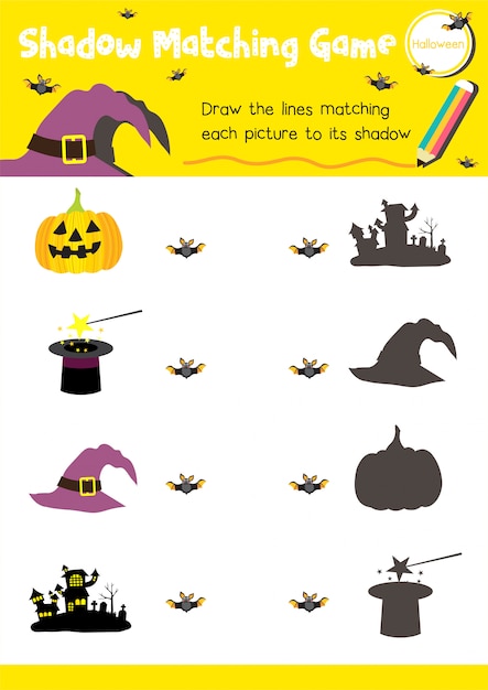 Jogo de correspondência de sombra halloween Vetor Premium
