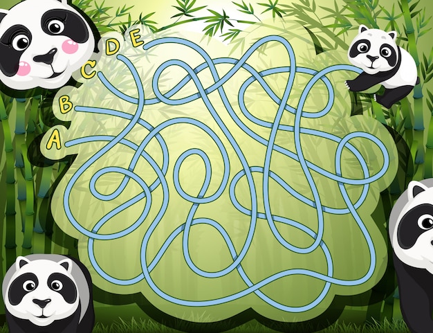 Jogo de labirinto com panda e bambu Vetor grátis