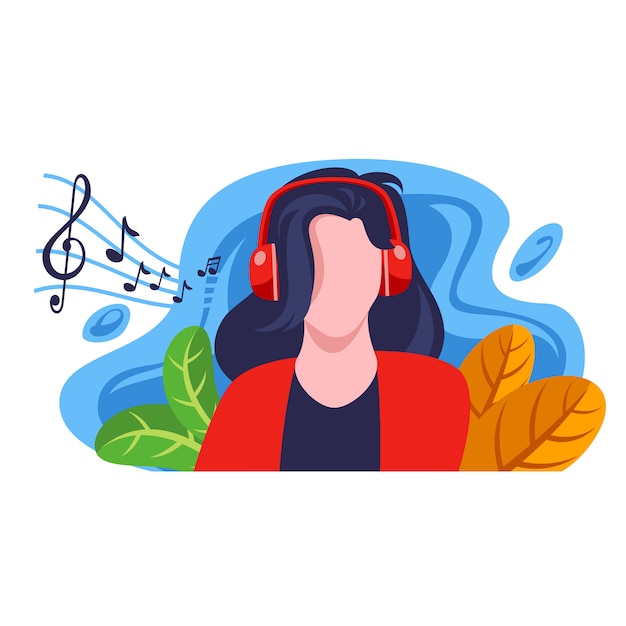 Jovem gosta de ouvir música ilustração plana Vetor Premium