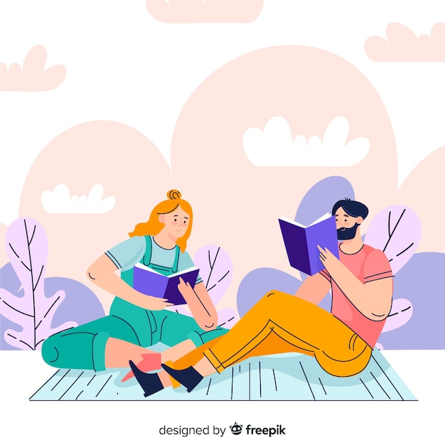 Jovens, leitura, parque Vetor grátis