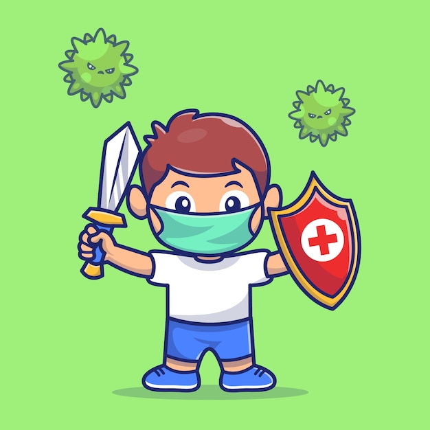 Kid fight corona virus illustration personagem de desenho 