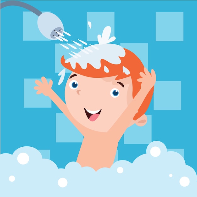 Niño Bañandose Dibujo Animado : Vector Illustration of Kid Bathing (com