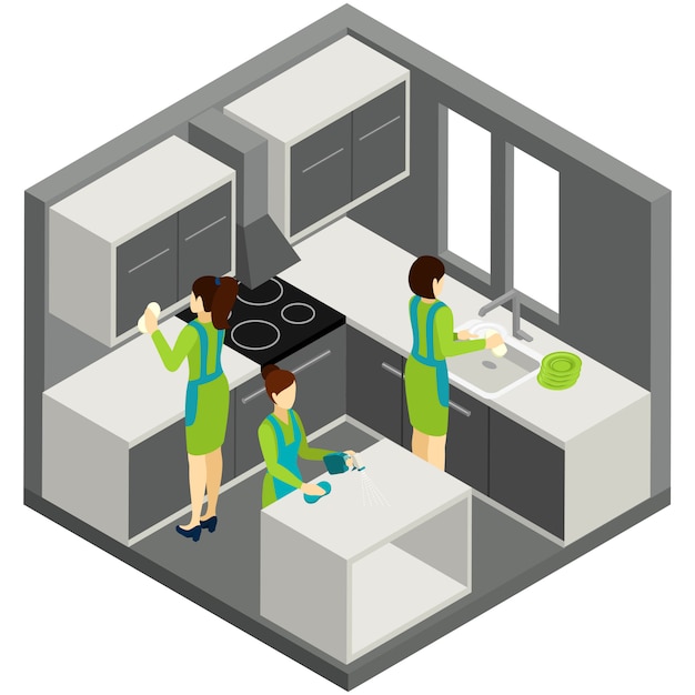 Kitchen cleaning household ajuda pictograma isométrico Vetor grátis