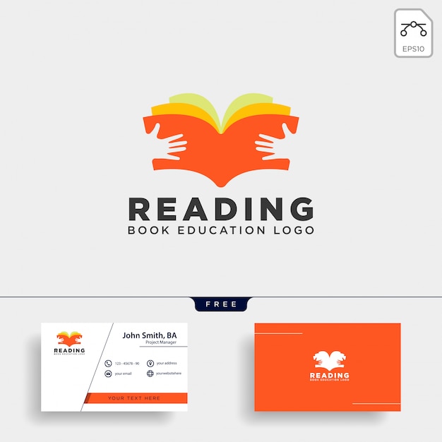 Leitura livro revista educação simples modelo de logotipo Vetor Premium
