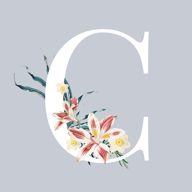 Letra c com flores Vetor grátis