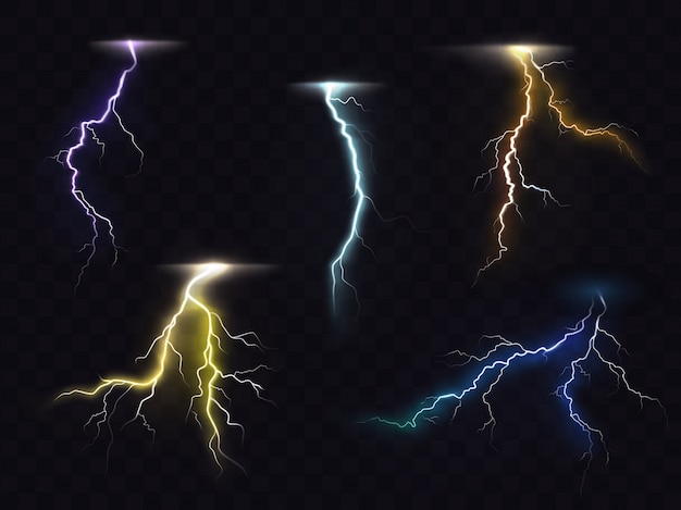 Lightning flash brilhante efeito de luz conjunto de vetores | Vetor Grátis