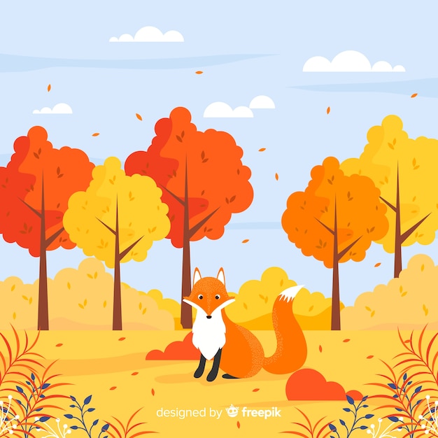 Lindo fundo outono com design plano Vetor grátis