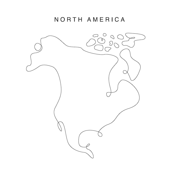 Linha Arte Mapa Da América Do Norte Mapa Do Continente De Linha Contínua Ilustração Vetorial 0800