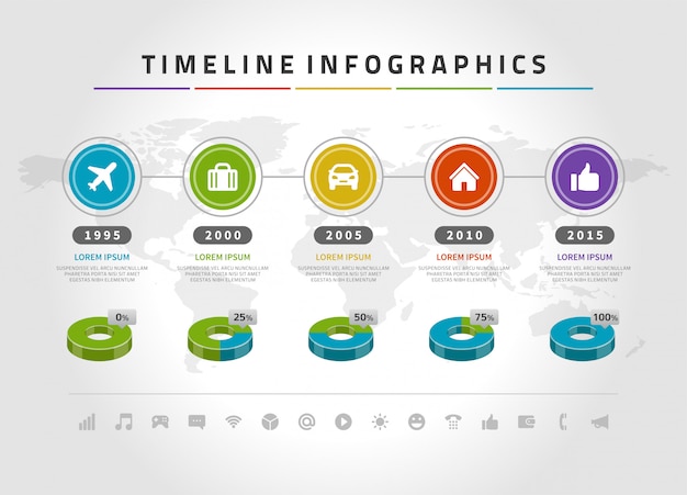 Linha do tempo infográficos e ícones vetor modelo de design. | Vetor
