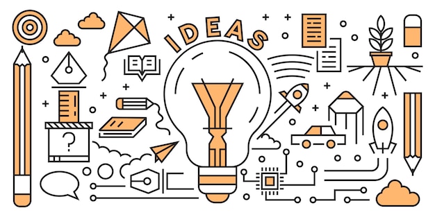 Linha lisa startup de projeto conceito de projeto. elementos de inicialização doodle geométrica. Vetor Premium