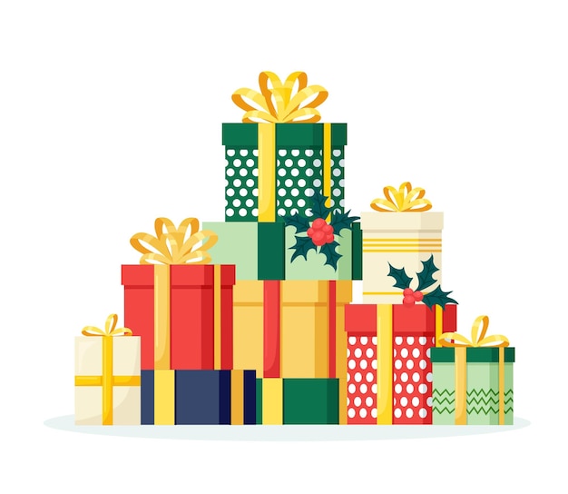 Liquidação De Natal Pilha De Caixas De Presente Presentes Com Fita 