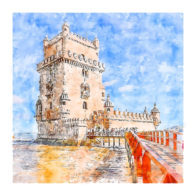 Lisboa Portugal Esbo O Em Aquarela Ilustra O Desenhada M O Vetor