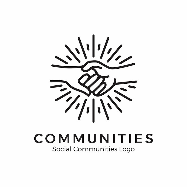Logo de mãos dadas. logotipo da comunidade com estilo monoline Vetor Premium