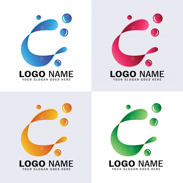 Logotipo abstrato letra c, inicial c com logotipo de bolhas de água Vetor Premium