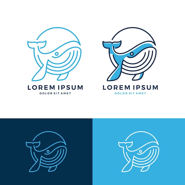 Logotipo da baleia emblema linha arte esboço download Vetor Premium