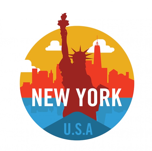 Logotipo da cidade de nova york com a estátua da liberdade Vetor Premium
