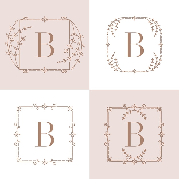 Logotipo Da Letra B Com Moldura Floral | Vetor Premium