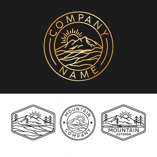 Logotipo da montanha com estilo de estrutura de tópicos Vetor Premium