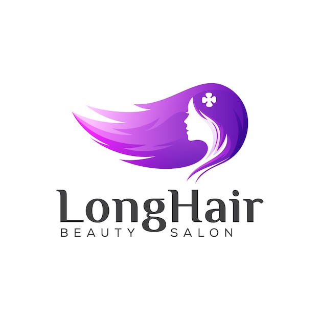 Logotipo de cabelos longos de beleza design de logotipo gradiente de salão de cabeleireiro