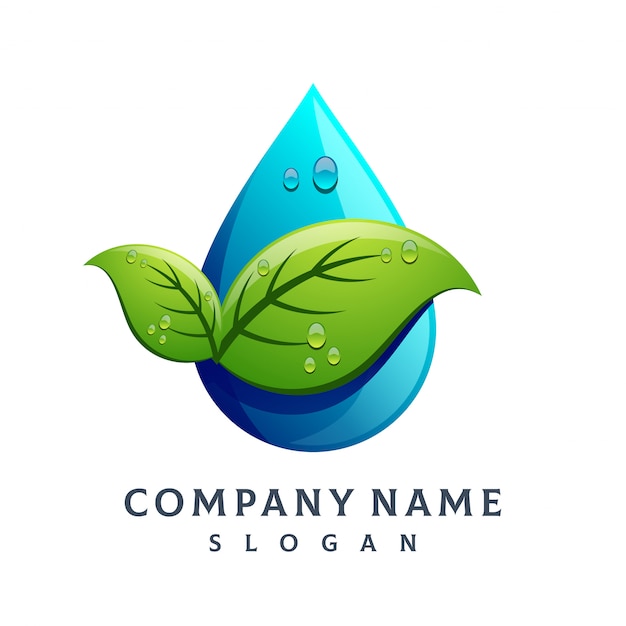 Logotipo de gota de água de folha Vetor Premium