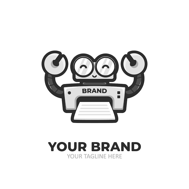 Logotipo de personagem do robô impressora mascote dos desenhos animados Vetor Premium