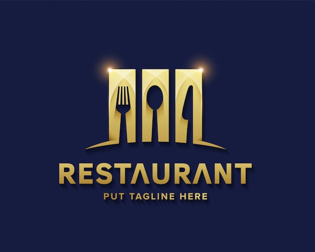 Logotipo de restaurante de luxo para negócios Vetor Premium