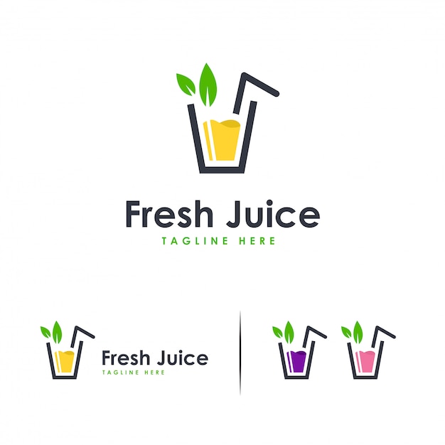 Logotipo de suco fresco, logotipo de bebida doce Vetor Premium