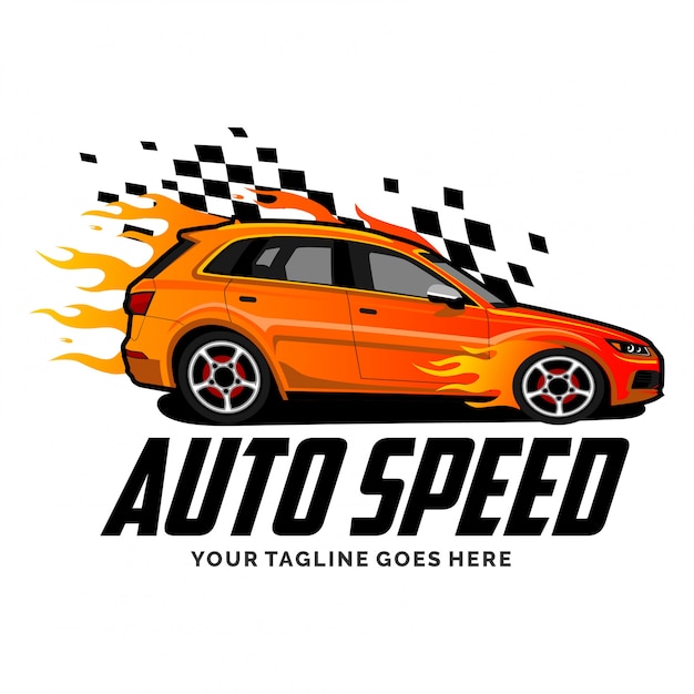 Logotipo do carro de velocidade com inspiração de design de chama Vetor Premium