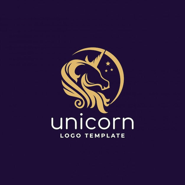 Logotipo do unicórnio com meia-lua Vetor Premium