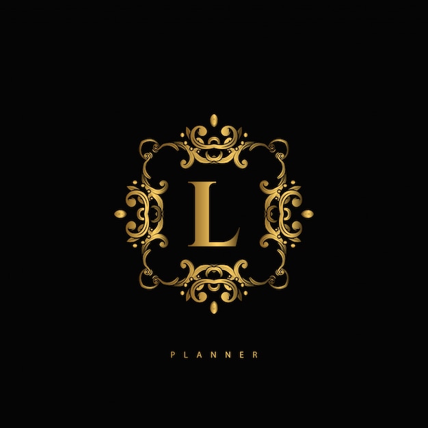 Logotipo L Luxo Premium Com Ornamento Vetor Premium