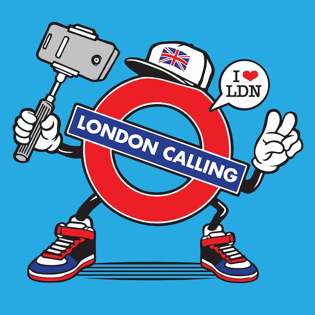 London underground reino unido design de personagens selfie Vetor Premium