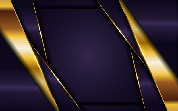 Luxuoso fundo roxo escuro com combinação de linhas douradas. Vetor Premium