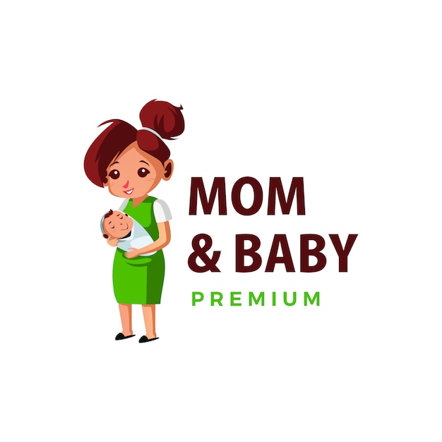 Mae E Bebe Batem Na Ilustracao Do Icone Do Logotipo Do Personagem Mascote Vetor Premium