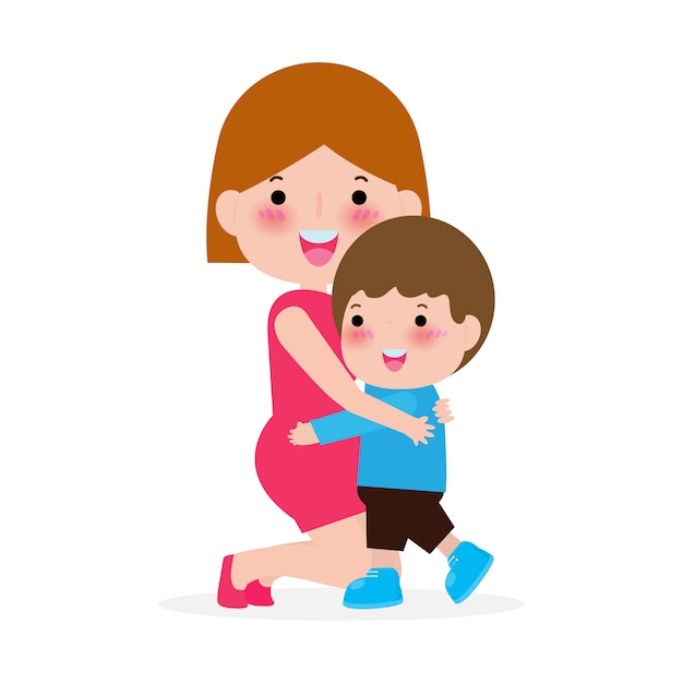 Mãe e filho isolado na ilustração de fundo branco feliz dia das mães