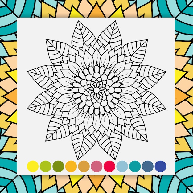 Mandala de girassol para adultos relaxantes livro para colorir. | Vetor