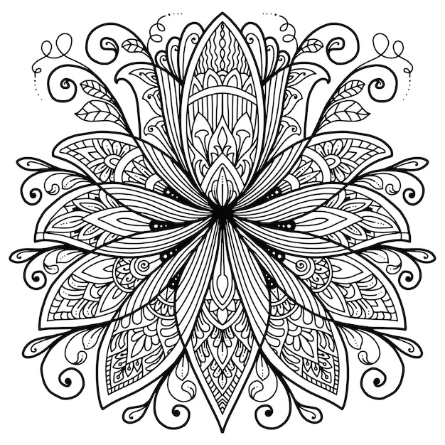 Mandala Lotus Design Para Colorir Livro Vetor Premium