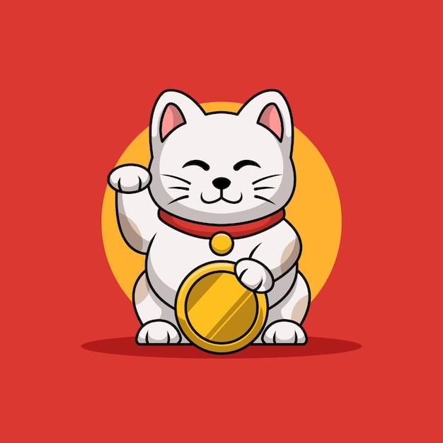 Maneki Neko Coin Criativo Cartoon Mascote Logo Design Vetor Premium 