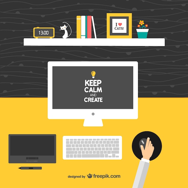 Manter a calma e criar designer mesa vector Vetor grátis