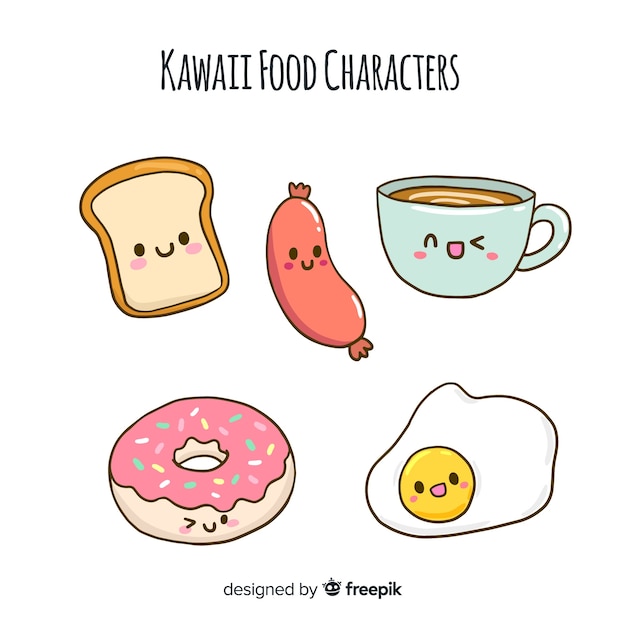 Mão desenhada coleção de comida kawaii | Vetor Grátis