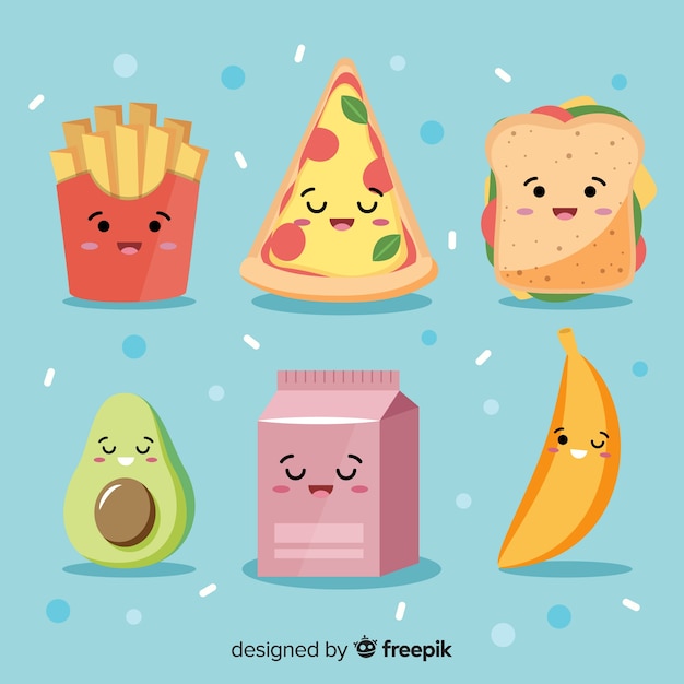 Mão desenhada coleção de comida kawaii | Vetor Grátis