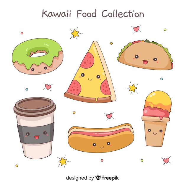 Mão desenhada coleção de comida kawaii | Vetor Grátis